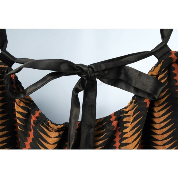 BCBGENERATION Brown & Black Striped Pattern Ruffle Low Open Back Dress Size M - Picture 3 of 4